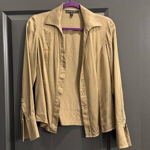 100% SILK Lafayette 148 New York Beige Button-Up Shirt